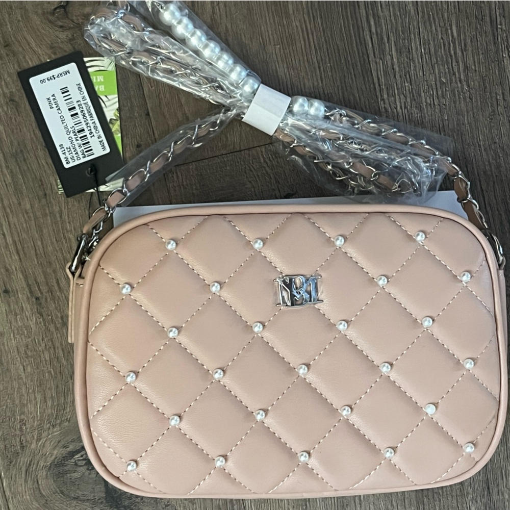Badgley Mischka Diamond Quilted Camera Bag W/Pearls